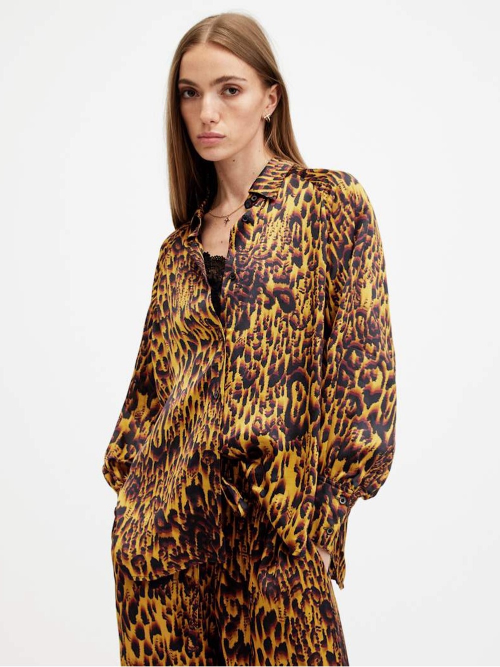 All Saints Oana Leopard Button Down Blouse Size 6 NWOT